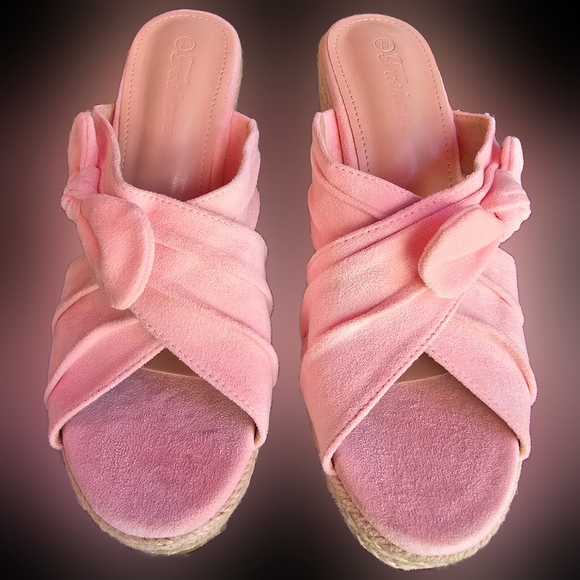 NEW Fashare Elegant Pink Bow Wedge Sandals - Picture 3 of 5